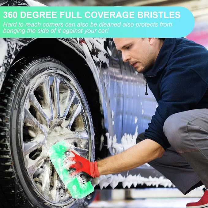 Vesici Car Wash Brush Head with Soft Detailing Bristle Flow Thru Car Cleaning Brush Exterior Car Wash Equipment for Auto Truck RV Boat Camper Washing, 10 Inch(Green,4 Pcs)