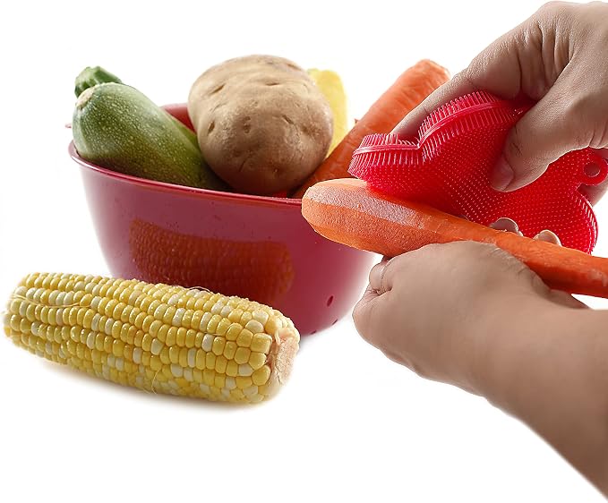 Norpro Red Flower-Shaped Silicone Dish Brush Scrubber