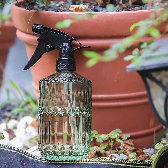 OFFIDIX Fine Mist Plant Mister, Glass Spray Bottles, Green Misters 15 oz | Adjustable Nozzle Spray Bottle, Empty Plant Mister Bottle Indoor Outdoor Gardening Cleaning Work 400 ml Vintage Water Mister