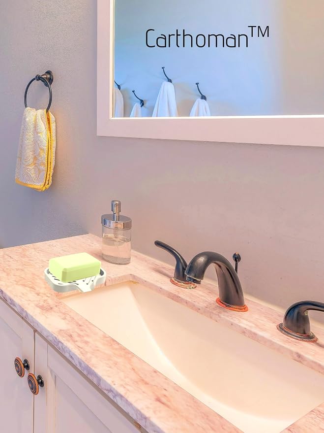 Silicone Soap Tray, Soap Dish with Drain Spout, Bathroom and Kitchen Sink Counter Organizer, Sponge Holder, Perfect for Dispenser, Scrubber, Bottle, Cup on Sink or Counter - Large and Small Set