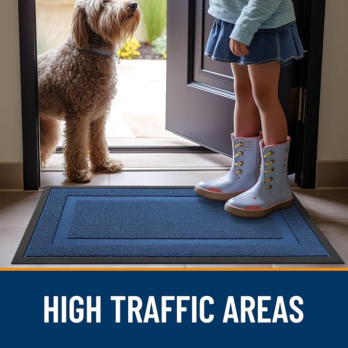 OLANLY Front Door Mat Outside 71x23, All-Season Heavy-Duty Rubber Doormat | Navy Blue, Absorbent, Stain Fade Resistant, Waterproof Non-Slip Backing, Low-Profile Indoor Outdoor Floor Mat for Entryway