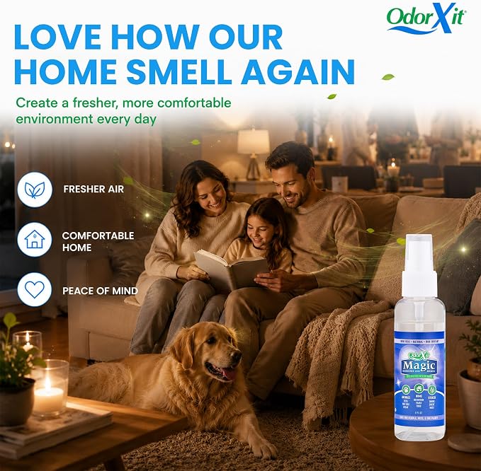 OdorXit Magic Air Odor Neutralizer Spray, Powerful Dog & Cat Urine Odor Neutralizer, Safe Air Refresher for Home, Safe Odor Absorber for Pet, Closet & Any Strong Odor Remover, 2oz