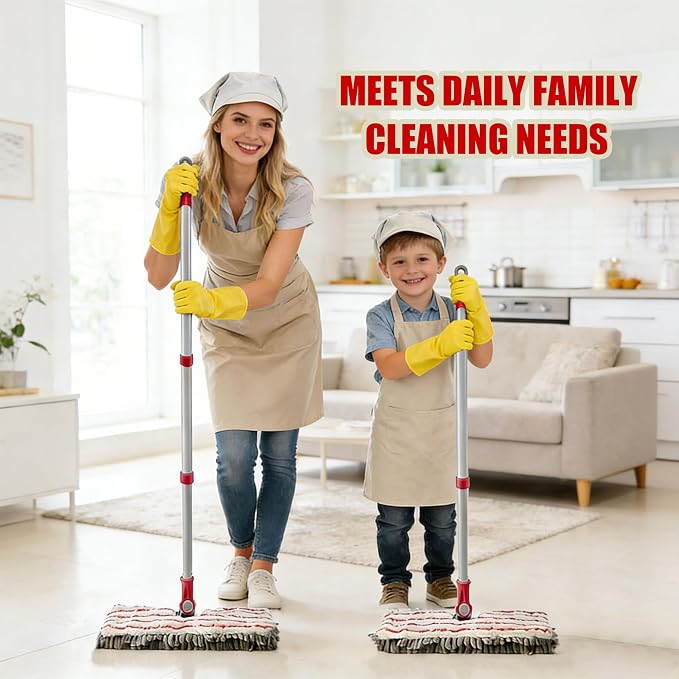 Microfiber Flat Mop 360° Rotating for Floor Cleaning, Wet Dry Dust Mop with 2 Washable Chenille Pads, Coated Iron Pole, Hardwood Floor Wall Baseboard Cleaner, Quick Shine Floors Finish