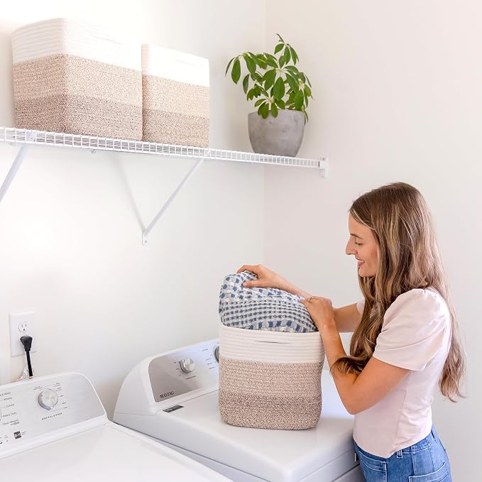 NaturalCozy Storage Cubes 11 Inch Cotton Rope Woven Baskets for Organizing, 3-Pack | Cube Storage Bin | Square Storage Baskets for Shelves Organizer, Classroom, Kids Toy Bins, Closet, Baby Nursery