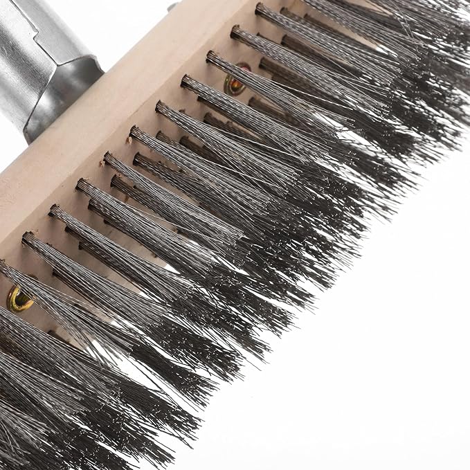 Heavy Duty Floor Scrub Brush Stainless Steel Wire 20cm Head Moss Remover Road Cleaning Brush for Outdoor Concrete and Stone Surfaces Cleaning