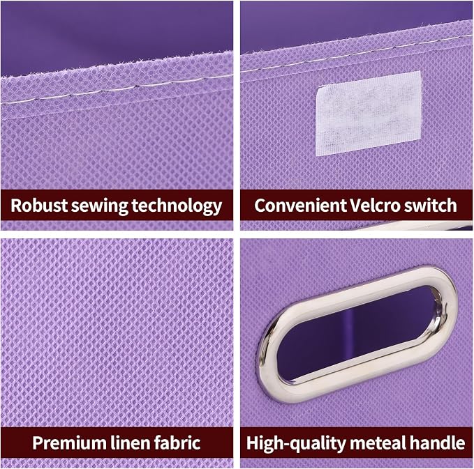 STOREONE Fabric Storage Cube Bins Foldable Organizer Container Collapsible Basket with Lids and Metal Handles, for Home, Bedroom, Closet 6 Pcs (multicolour-purple)