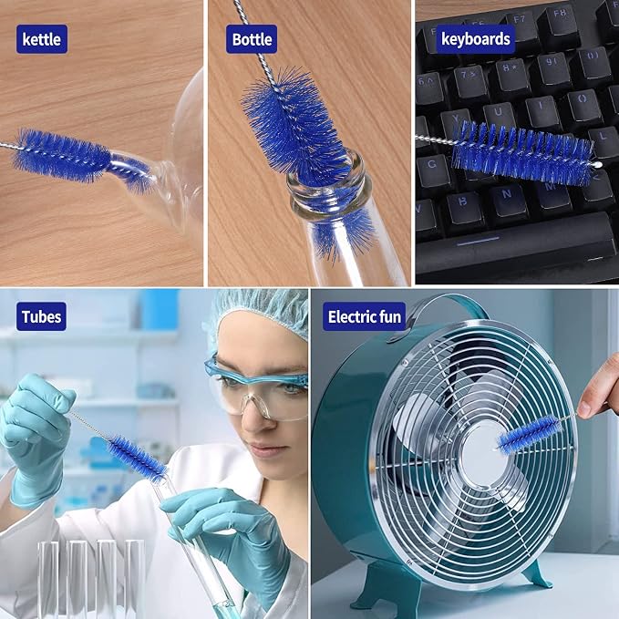 CiaraQ Bottle Cleaning Brushes, 8 Inch Nylon Tube Brush Set, Cleaner for Narrow Neck Bottles Cups with Hook, Set of 10pcs. (Pack of 2)