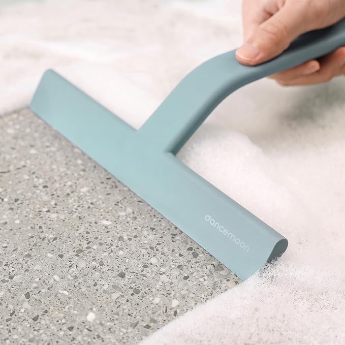 JustHang Shower Squeegee with Built-in Hook, 10-Inch Slate Blue | Award-Winning Design, All-One-Piece Soft-Touch Silicone, for Glass Door, Bathroom, Window, Mirror, Tile Wall, Car