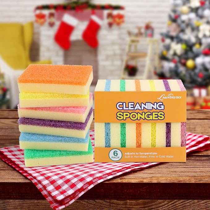LAUNDRYLUX Scrub Sponge, Dual-Sided Temperature-Responsive Scrubber | Non-Scratch - Multipurpose Dish Sponges for Kitchens, Bathrooms, and Outdoor Use - 12 Pack