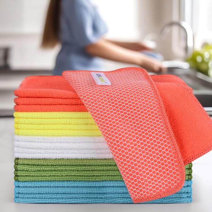 Dish Cloth for Washing Dishes Kitchen Washcloth Cleaning Cloth | 7.87x7.87inch 20pack Kitchen Towels Rags, Microfiber Cleaning Cloths, Wash Cloths with Poly Scour Side, Wholesale, Assorted