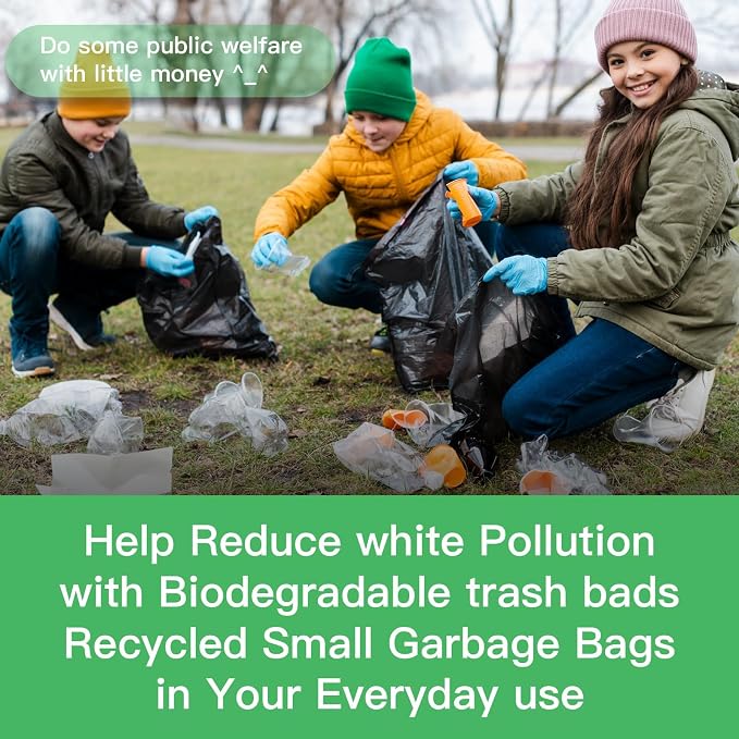 3 Gallon Compostable Trash Bags - Black Small Garbage Bag Bulk 200 Count Heavy Duty Wastebasket Liners Waterproof Tear-Resistant Unscented Recycling for Standard Bedroom Cans Inwaysin
