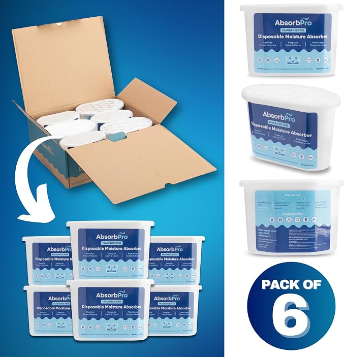 Absorb Pro Moisture Absorber Tub 10.5 oz, Fragrance Free, 6-Pack