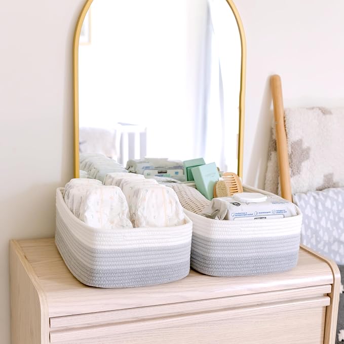 Woven Rope Baskets for Organizing, 3 Pack, 15.5 x 11 x 5.5" Storage Bins | Storage baskets and organizer bins for shelves, pantry, closet storage, toy organizer, bathroom storage, nursery, towels