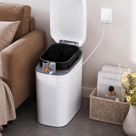 MOPUP Bathroom Trash Can,Includes 180 Drawstring Trash Bags. | Automatic Bagging Garbage Can, 3.5 Gallon Slim Smart Small Plastic Trash Bin, Motion Sensor Trash Can for Office, White