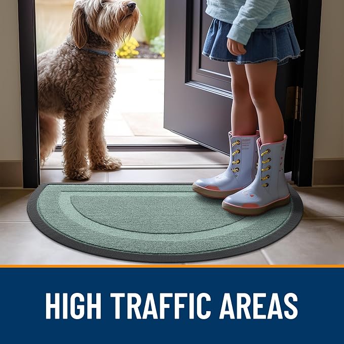 OLANLY Half Circle Front Door Mat Outside 29.5x17 All-Season Rubber Doormat | Grayish Green, Absorbent, Heavy-Duty, Stain and Fade Resistant, Non-Slip Backing, Low-Profile Indoor Outdoor Entryway Mat