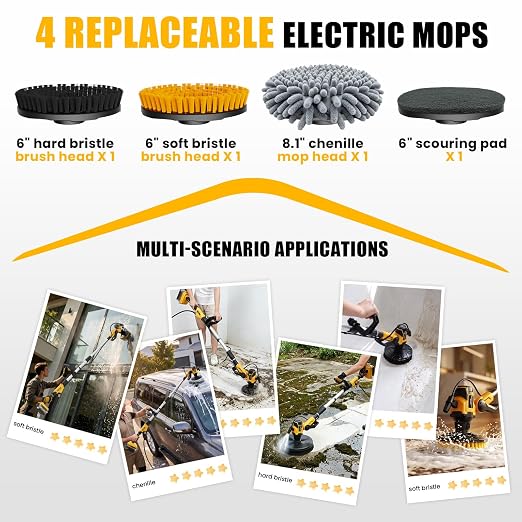Cordless Electric Power Scrubber Compatible with DeWalt 20V Max Battery | (Tool Only)Water Fed Telescopic Cleaning Brush with Brushless Motor, IPX7 Waterproof 8-Angle Head, 45-59" Pole for Patio/Deck
