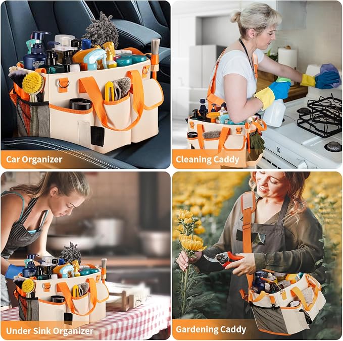 Wearable Cleaning Caddy Bag, X-Large Cleaning Supplies Organizer Housekeeping Supply Caddy Detailing Bag with Handle Removable Shoulder Waist Straps for Tools Products Housekeepers Car Home