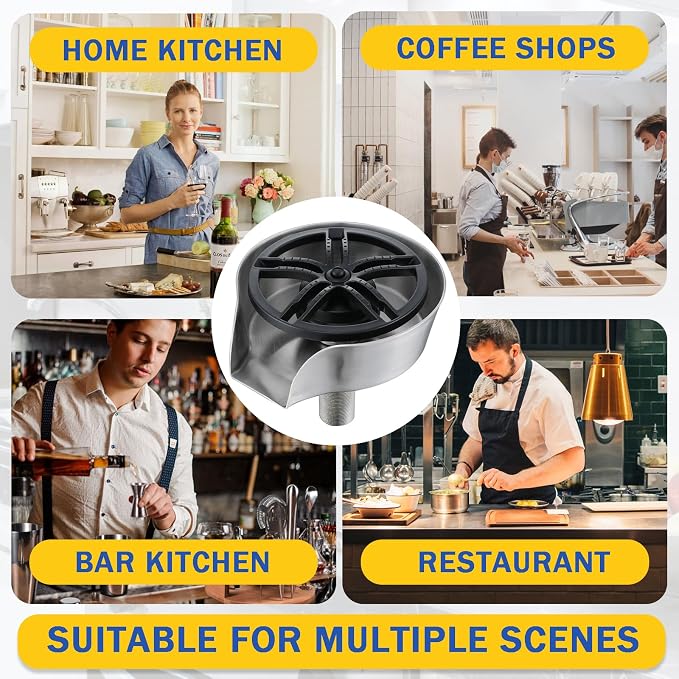 Glass Rinser and Cup Washer for Sink, 360° Rotating Spray Nozzle with Pull-Out Design, Bottle Cleaner - Tilted Base Prevents Splashing, Kitchen Sink Accessories for Home & Bar (Easy Install-Black)