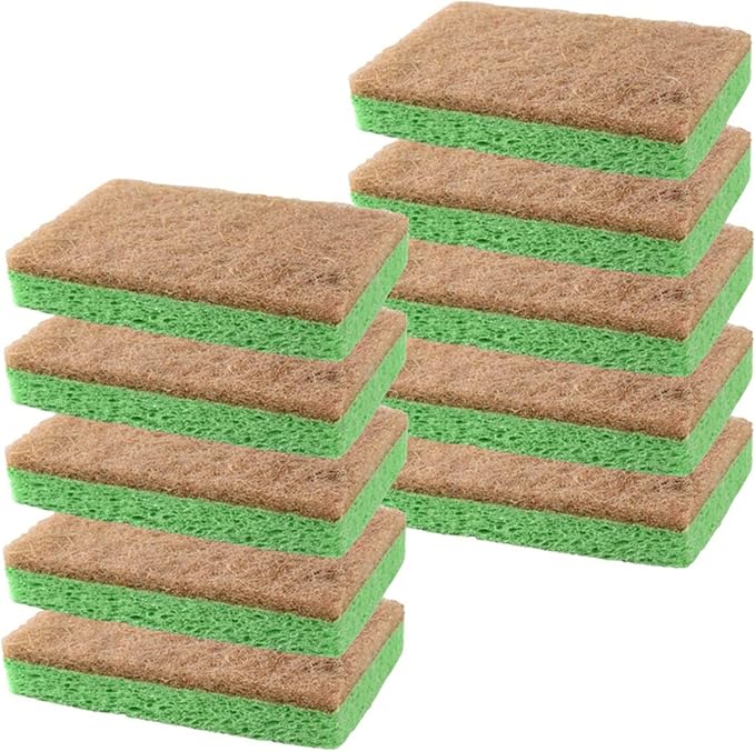 SCRUBIT Natural Sponges - 10 Pack Biodegradable Compostable Cellulose and Coconut Natural Sponges for Dishes, Eco Friendly Non Toxic Kitchen Sponge