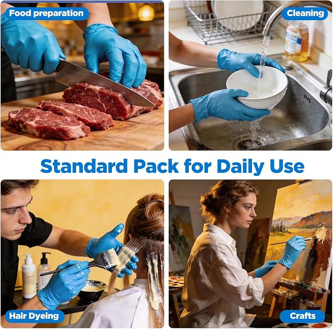 5 Mil Disposable Nitrile Gloves Large, 100Pcs + 5 Pairs | Cooking Gloves, Latex & Powder Free, Touchscreen, Textured Grip for Cleaning, BBQ, Grill, Tattoo, Auto Repair
