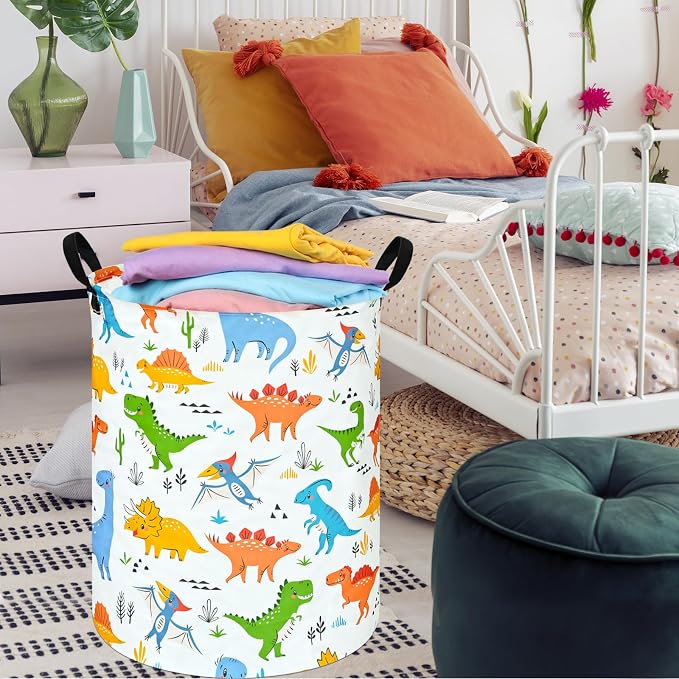 Colorful Dinosaur Laundry Basket,Dragon Nursery Hamper,Toy Basket for Boys | Collapsible Waterproof Kids Laundry Basket With Handle,Multi-scene Organizer for Home Bedroom,Jurassic Dinosaurs Gift Bin