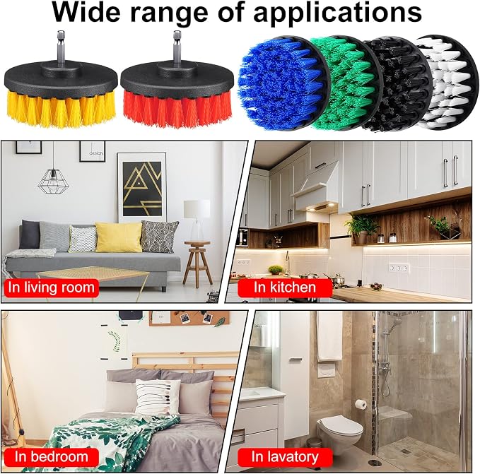 6 Pcs Drill Brush Attachment Power Scrubber Cleaning Kit Multi Purpose Drill Brush Set Drill Scrubber Brush Kit Cleaning Brushes for Drill Bathroom Surfaces Tub Grout Shower Kitchen (Multi Colors)