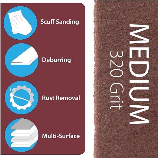 6" X 9" Non-Woven Grey Scuff Pads 320 Grit - 10 Pack (Maroon)