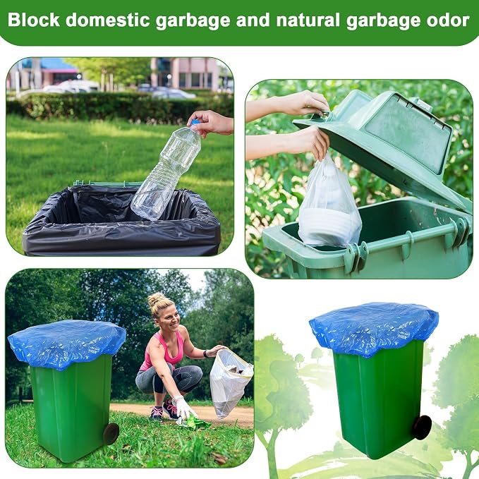 Yeaqee 12 Pcs Trash Can Covers Outdoor 90 Gallon Outside Extra Large Waste Container Cover Garbage Odor Smell Buster with Elastic Rubber Band Plastic Dustproof Cover for Household Kitchen Bin