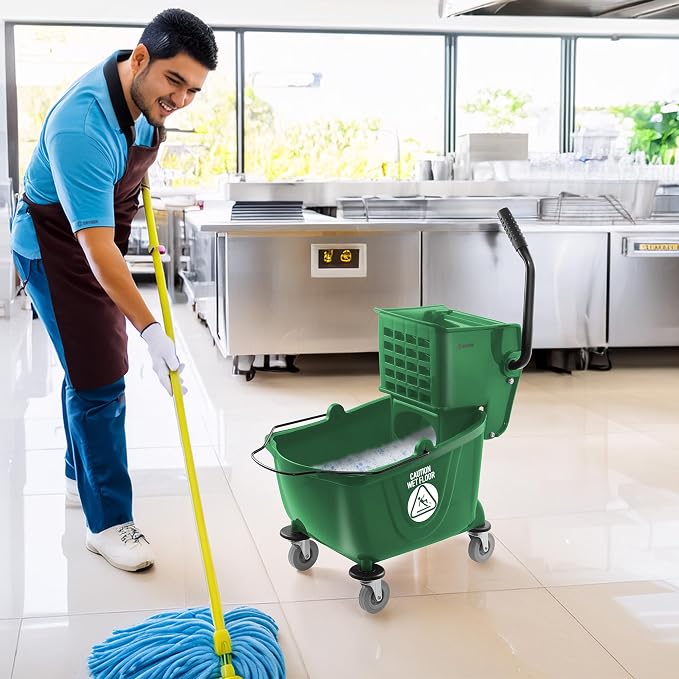 Dryser Commercial Mop Bucket with Side Press Wringer, 26 Quart, Green