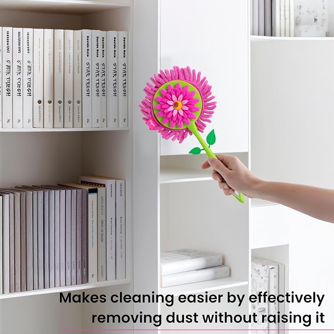 Vigar Flower Power Microfiber Duster with Non-Slip Handle | Washable Reusable Duster Head, Dust Cloth for Furniture and Delicate Surfaces, Lightweight and Compact, Home Cleaning