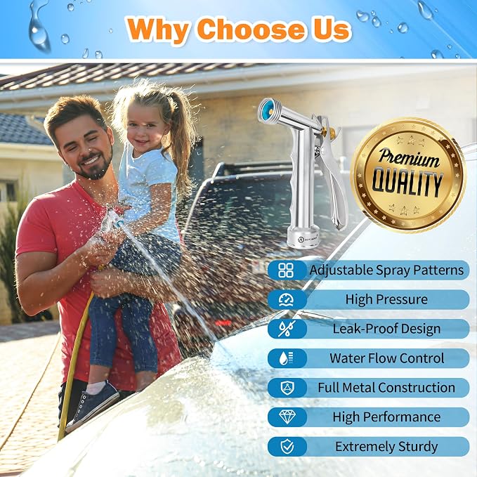 AUTOMAN Full Size Garden Hose Nozzle, High Pressure Pistol Grip Water Nozzle Sprayer with Threaded Front, Adjustable Spray Water Flow for Washing Car, Cleaning Ground, Watering Plants, Showering Pet