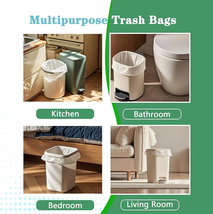 Small Trash Bags 2-4 Gallon 1000 Count Bathroom Garbage Bags Mini Plastic Wastebasket Liners for Can, Bin, Unscented