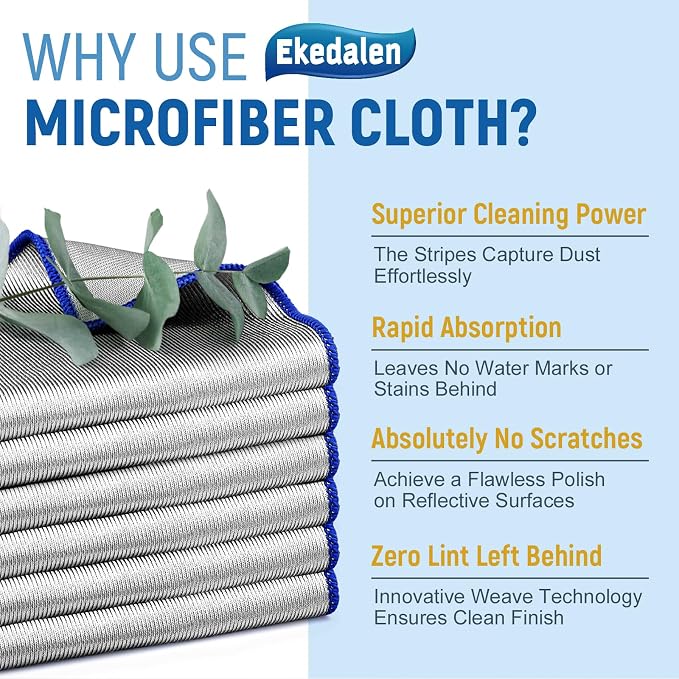 Microfiber Cleaning Cloth Lint Free Glass Polish, Silver-Blue | Absorbent Lint Free Rags, Quick Dry, Streak Free, Glass Cleaner For Household Bathroom, Auto Detailing, 12 x12 in, 6 Pcak