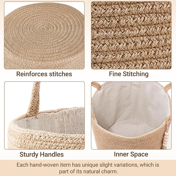 Mkono Woven Storage Basket for Blanket, Toys Plant Organizer, 15"W x 17.7"L | Brown, Jute, 51L Large Capacity, Shipped Folded with Reshape Guide, Soft Woven Bin for Blankets Toys Plant Pot Cover