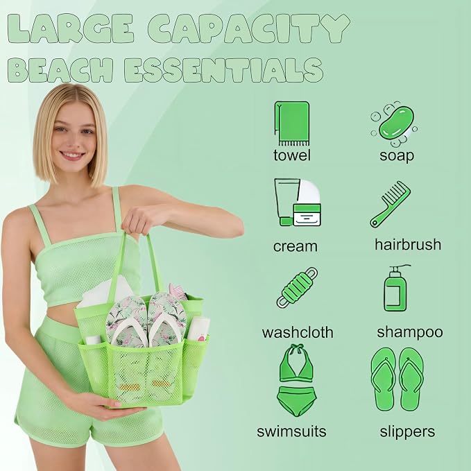 Mesh Shower Caddy Portable - 9 Pockets, Shower Bag for Dorm Room Camping | 2 Handle Quick Dry Shower Bag College Dorm Room Essentials Large Capacity Hanging Basket for Bathroom Travel Swimming Gym