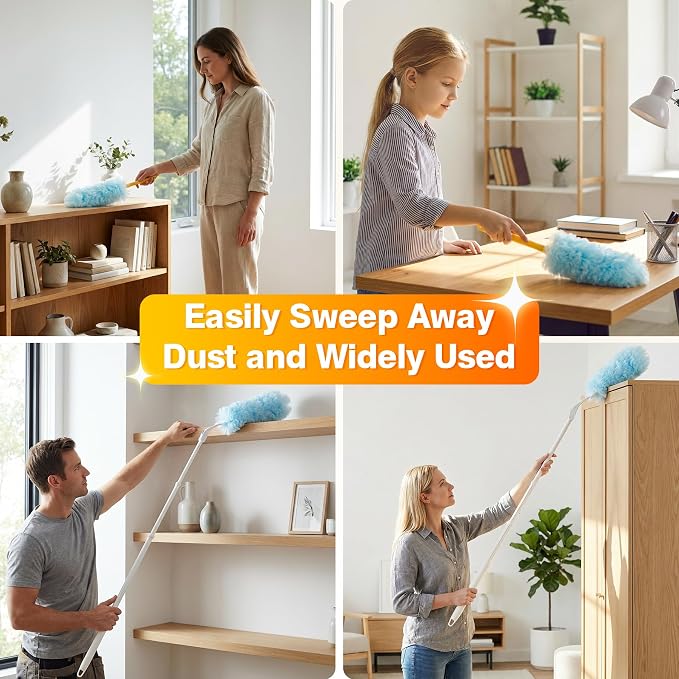 Duster Refills for Swiffer Duster with 3ft Extension Pole & Short Grip 30ct | Heavy Duty 360° Disposable Dusters, Multi Surface Dusters for Cleaning Ceiling Fans, Furniture, Blinds & Hard-to-Reach Areas