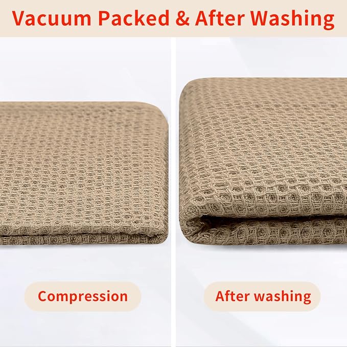 Homaxy 100% Cotton Oversized Waffle Weave Kitchen Towels 4-Pack, Tan | 20 x 28 Inches, Ultra Soft Absorbent Dish Towels, Quick Drying Large Cleaning Towels