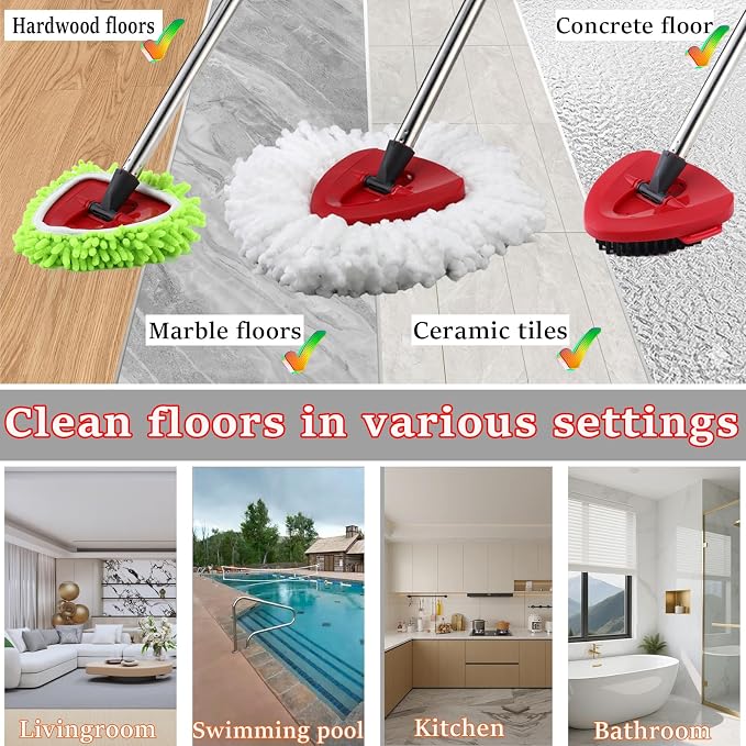 Mop Heads Replacement for Ocedar EasyWring 1 Tank Spin Mop Scrub Brush Head | Mop Replace Head for O cedar, Microfiber, Reusable, Machine Washable, Easy to Replace Scrubber Mop Head for O-cedar Spin Mop