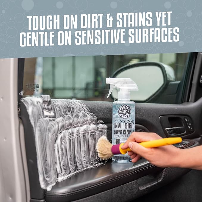 Chemical Guys, All Surface Clean & Shine Kit, Interior, Glass & Dressing | Interior cleaner, glass cleaner, dressing, towels and brushes in a storage bag, a giftable all-surface set