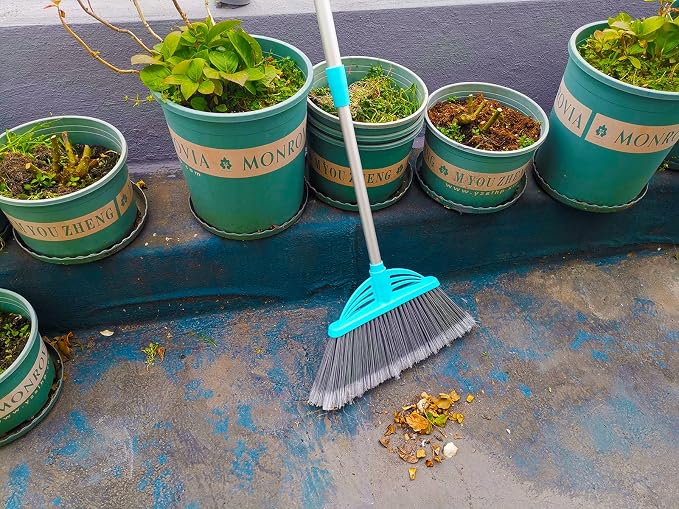 Three-Section Telescopic Aluminum Alloy Rod Long-Handled Broom (Light Blue)