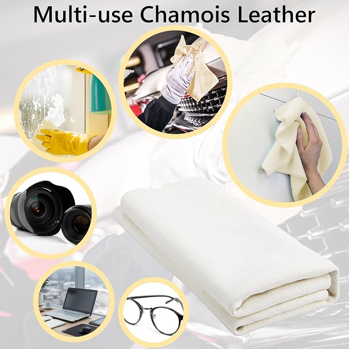 Chamois Towel for Car, Shammy Cloth for Car Drying 23.6" x 35"(5.7 sq ft) | Absorber Towel for Car Chamois Cloth, Real Leather Reusable Washing Shammy for Car Drying, Window Glass Cleaning, Home