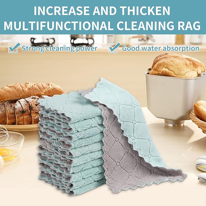 GADIEDIE 20Pcs Kitchen Cloth,Dish Towels,Super Absorbent Coral Fleece Dishtowels,Premium Dishcloths,Nonstick Oil Washable Fast Drying Dish Rags,for Clean Table Dish Glass Pet Paws (Green Gray)