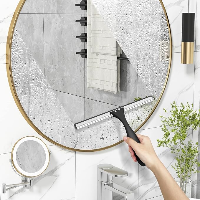 AmazerBath Squeegee for Shower Glass Door, Shower Squeegee for Glass Doors - All-Purpose Squeegee with Hook for Shower Doors, Windows, Mirrors, Tiles and Car Glass, 10 Inches (Pack of 3)