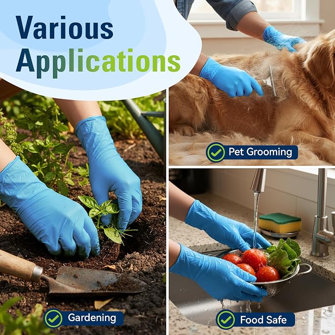 Blue Nitrile Gloves Disposable Latex Free, Food Safe | Rubber Gloves Powder Free for Food Prep, Cooking, Kitchen Cleaning