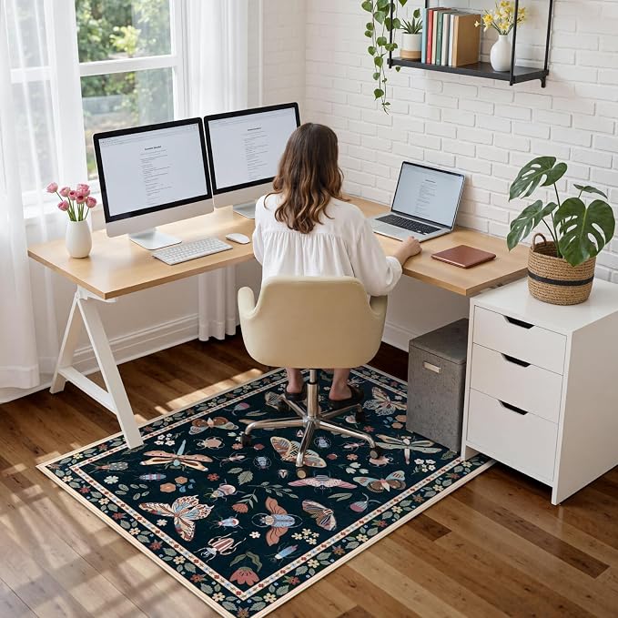 Anidaroel 36"x48" Office Chair Mat for Hardwood Floor/Tile, Black Insect Print Desk Floor Mats, Anti-Slip Floor Mat for Office Chair, Low Pile Desk Chair Mat for Hardwood