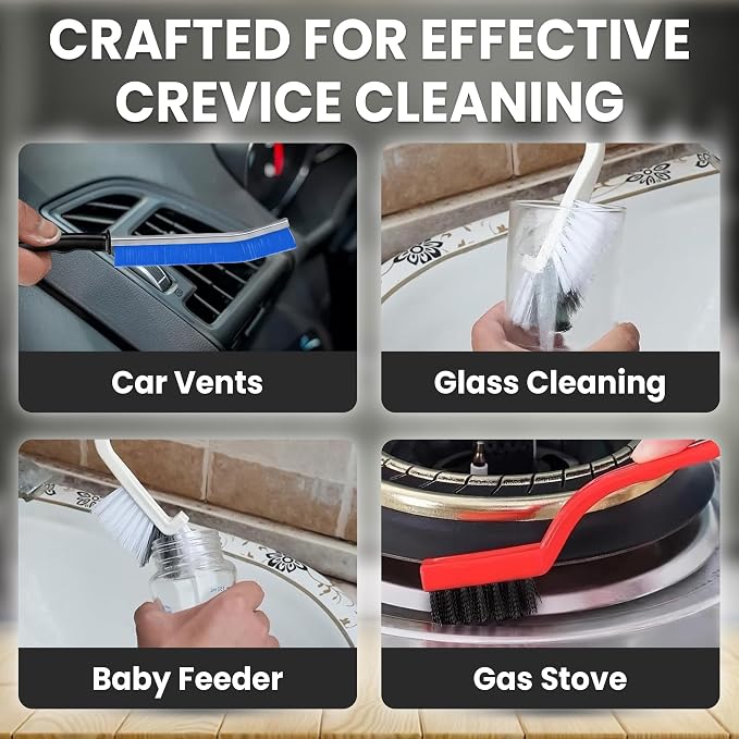 8 Pcs Crevice Cleaning Brush Set Hard Bristle Tools for Narrow Spaces | Multi-Purpose Grout Brush for Bathroom, Shower, Window Tracks & Kitchen Cleaning, Perfect for Gaps, Grooves and Tight Areas
