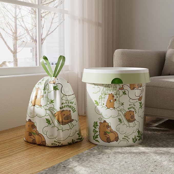 4 Gallon Trash Bags, Small Garbage Bags with Drawstring and Printed Design, Tear-Free, Leakproof & Durable Small Trash Bags for Bathroom, Office, 50 Count