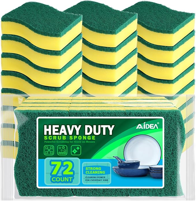 AIDEA Sponges Kitchen, 72-PK Heavy Duty Dish Sponge Kitchen, Scrub Sponges
