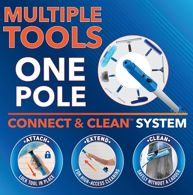 Unger Professional Connect and Clean 18” Swivel Window and Glass Cleaning Squeegee with EZ Change, Large Surfaces with Streak-Free Results, Swiveling Head for Corners and Edges, Rubber Replacement