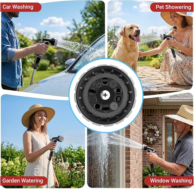 Lefree 150ft Stainless Steel Garden Hose with 10 Function Spray Nozzle | No Kink, Leak-Proof, Crush Resistant, Upgraded Protective Rubber Sleeve, for Lawn Care, RV Camp, Long-Distance Yard Watering